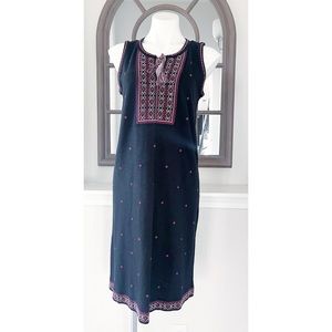 NEW J.Jill Embroidered Sleeveless Knit Dress, Black Size S Retail $129